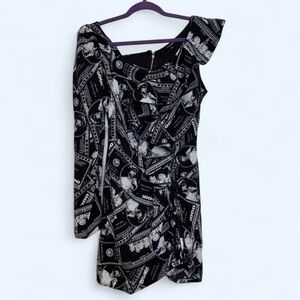 Fashion Nova All About The Mula Dress in Black, Large, Asymmetrical, Money Print